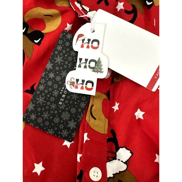 Cactus Boys Red Reindeer Roll Tab Button Down Shirt 9/10 NWT - Picture 7 of 8